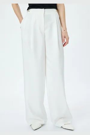 Koton Women High-Rise Pleated Wide Leg Loose Fit Trousers