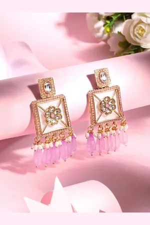 Asmitta Jewellery 18K Gold-Plated Stone Studded Square Drop Earrings