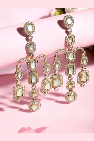 Asmitta Jewellery 22K Gold-Plated Stone Studded Contemporary Drop Earrings