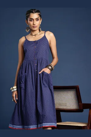 Taavi Self Designed Shoulder Straps Pure Cotton A-Line Block Print Legacy Ethnic Dress