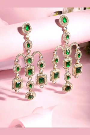 Asmitta Jewellery 22K Gold-Plated Stone Studded Contemporary Drop Earrings