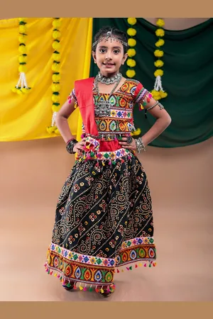 Banjara Girls Embroidered Ready to Wear Cotton Lehenga With Blouse & Dupatta