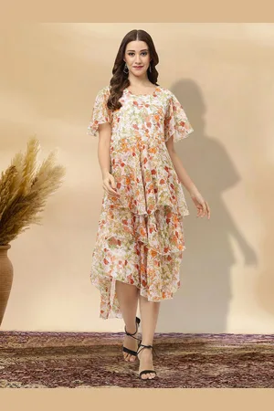 BAESD Floral Print Applique Fit & Flare Dress