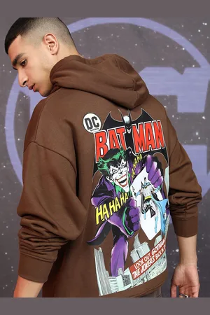 Highlander Men Warner Bros Batman Printed Hooded Oversized Pullover Sweatshirt
