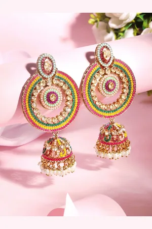 Asmitta Jewellery Gold-Plated Stone Studded Circular Drop Earrings