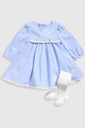 Mothercare Girls Embroidered Pure Cotton Tunic With Tights