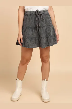 HERE&NOW Women Pure Cotton Tiered Mini Skirt