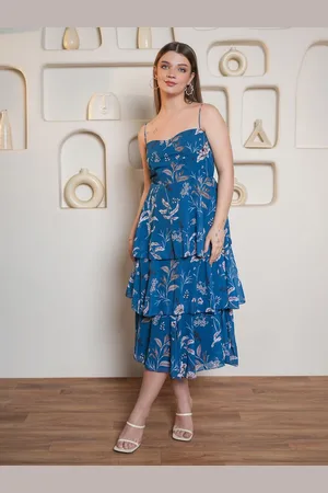 PURVAJA Women Floral Printed Layered Georgette Fit & Flare Midi Dress