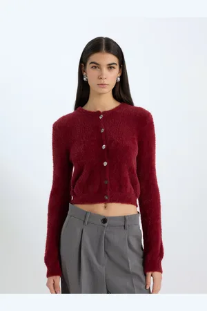 DeFacto Women Crop Cardigan with Fuzzy Detail