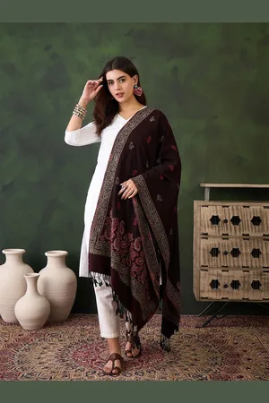 Sangria Floral Woven Design Winter Pashmina Shawl