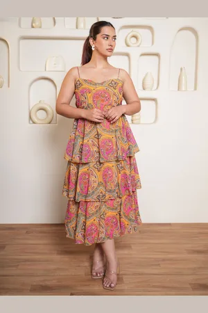 PURVAJA Women Floral Print Layered Fit & Flare Midi Dress