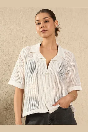 Roadster The Lifestyle Co. Women Cuban Collar Textured Cotton Boxy Casual Shirt