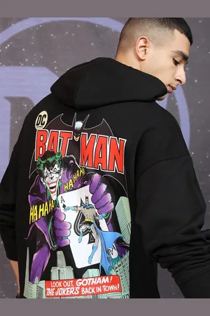 Highlander Men Warner Bros Batman Printed Hooded Oversized Pullover Sweatshirt