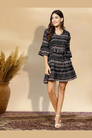 BAESD Ethnic Motifs Print Applique Fit & Flare Dress