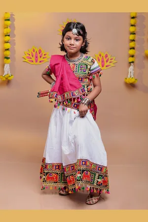 Banjara Girls Embroidered Ready to Wear Cotton Lehenga & Blouse With Dupatta