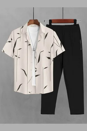 bullmer Printed Shirt Collar Short Sleeves Shirt & Trouser