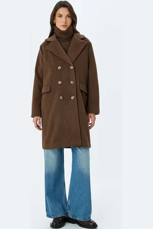 Koton Women Notched Lapel Collar Double-Breasted Overcoat