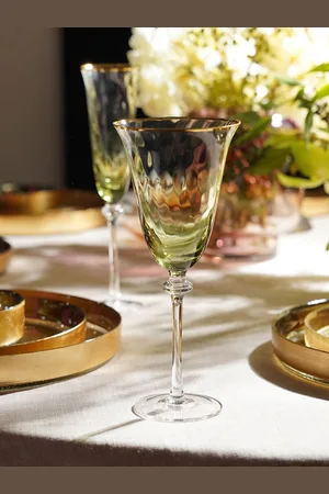 Pure Home and Living Green 2 Pieces Textured Dishwasher Safe Wine Glasses 240ml