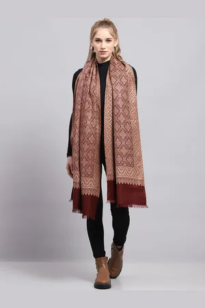 Monte Carlo Women Maroon Woven Design Stole