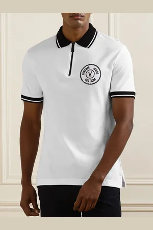 VERSACE Men Polo Collar Applique Slim Fit T-shirt