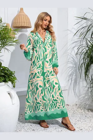 JC Mode Women Printed Long Puff Sleeves Maxi Dress