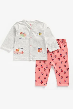 Mothercare Girls Grey & Peach-Coloured Pure Cotton Printed Clothing Set