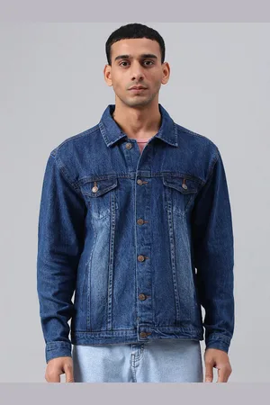 KOTTY Blue Spread Collar Washed Denim Jacket