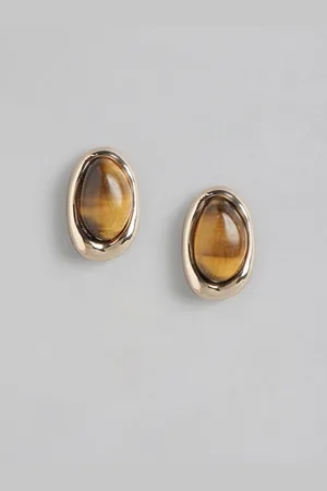 Forever New Gold Plated Stone Studded Oval Studs Earrings