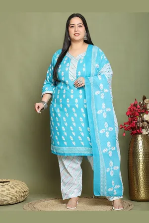Rajnandini Plus Size Sweetheart Neck Floral Printed Straight Kurta with Salwar & Dupatta
