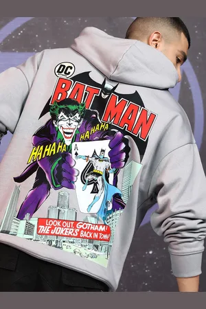 Highlander Men Warner Bros Batman Printed Hooded Oversized Pullover Sweatshirt