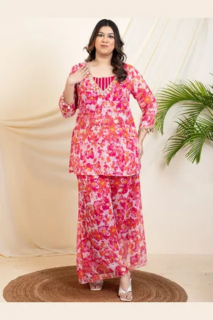 DEEBACO Printed V-Neck Three-Quarter Sleeves Top With Palazzo With Inner Bustier