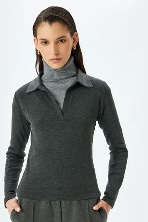 Koton Women Solid Polo Collar Oversized T-shirt