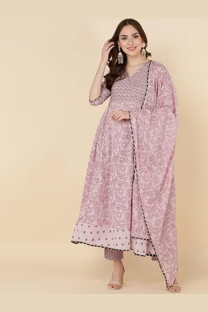 HERE&NOW Ethnic Motifs Embroidered Pure Cotton Anarkali Kurta with Trousers & Dupatta
