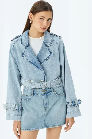 Koton Women Washed Crop Tailored Jacket with Embroidered
