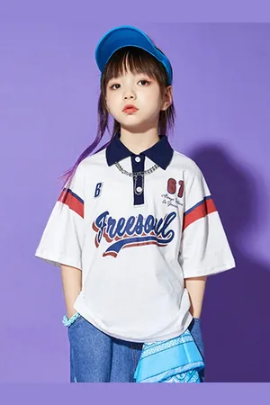 LULU & SKY Unisex Kids Typography Printed Oversized Polo Collar T-shirt