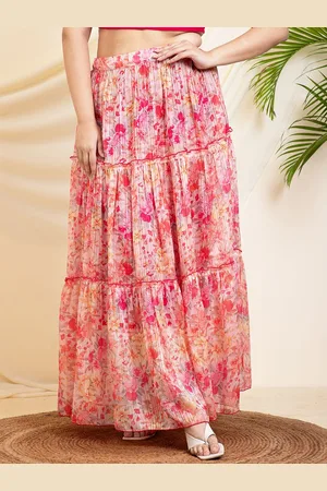 DEEBACO Women Floral Printed Tiered Plus Size Skirt