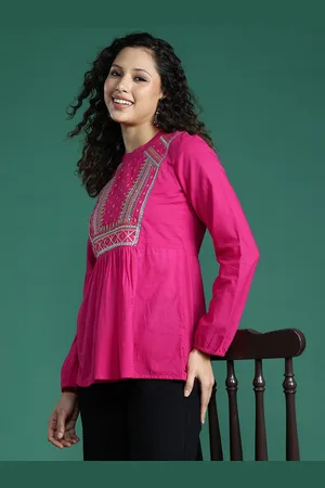 Sangria Women Embroidered Cotton Top