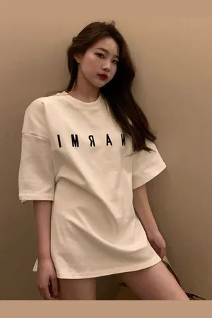 LULU & SKY Women Typography Printed Round Neck Relaxed Fit T-shirt