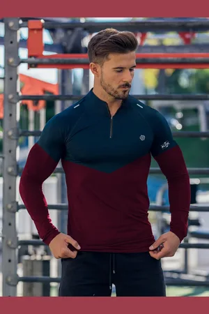 Ausk Men Solid Colourblocked Long Sleeves Sports T-shirt