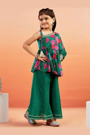 Vastramay Girls Floral Printed Pleated Gotta Patti Kurta With Palazzo