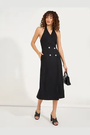 Styli Women Black Solid Sleeveless Blazer Midi Dress