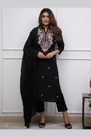 Lilots Floral Embroidered Thread Work Straight Kurta with Trousers & Dupatta