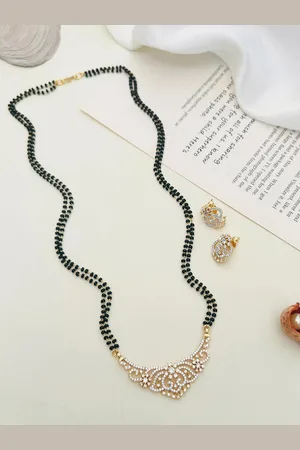 ABDESIGNS Gold Plated American Diamond Studded Beaded Mangalsutra With Earrings