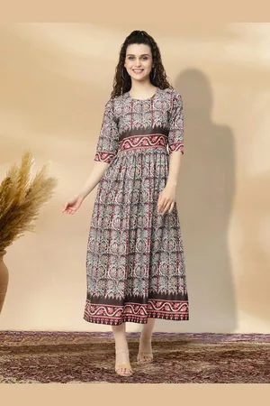 BAESD Ethnic Motifs Print Applique Fit & Flare Dress