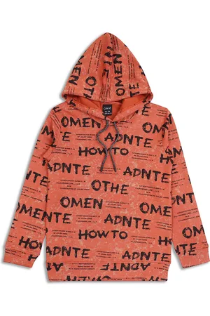CAVIO Boys Typography Printed Hood Cotton Pullover Sweatshirt