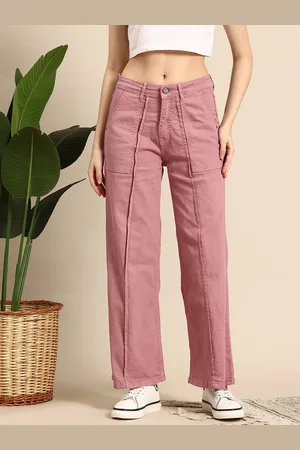 Mast & Harbour Women Wide Leg High-Rise Stretchable Jeans with Pin-tuck Detail