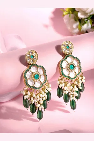 Asmitta Jewellery 18K Gold-Plated Stone Studded Floral Drop Earrings