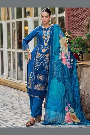Stylee Lifestyle Floral Embroidered Pure Silk Unstitched Dress Material