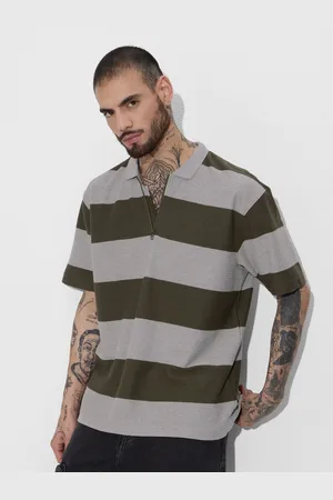 The Souled Store Men Striped Polo Collar T-shirt