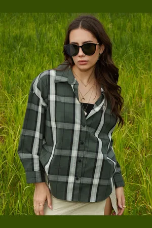 Campus Women Comfort Spread Collar Checked Oversized Casual Shirt